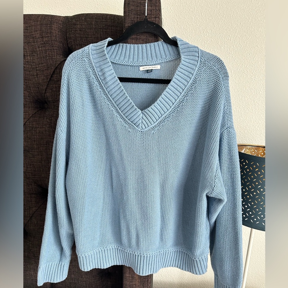 American Eagle Outfitters Light Blue V-Neck Sweater